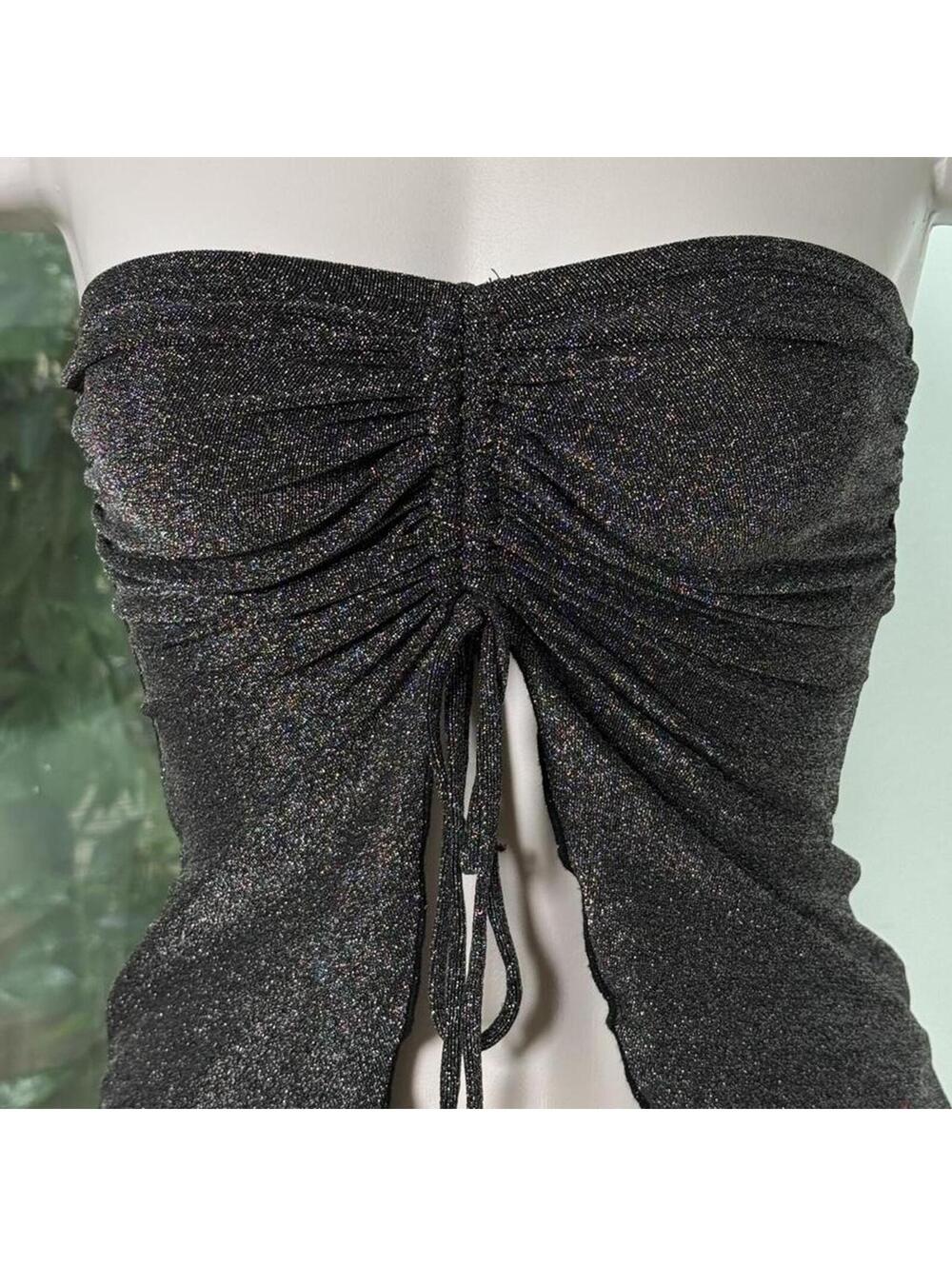 Urban Outfitters black sparkly strapless top - Picture 2 of 5